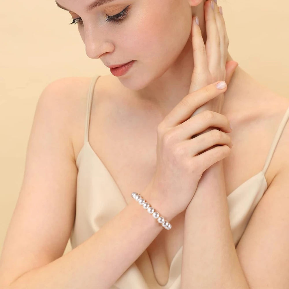 Trumium 925 Sterling Silver Real Pearl Bracelet for Women Girl Beaded Cultured Pearl Bangle Bridal Jewelry Gift