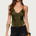 Fringe Trim Halter Top Sexy Sleeveless Backless Asymmetrical Hem Tassel Cropped Party Tank Tops