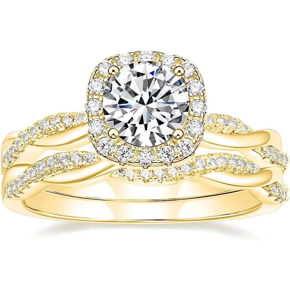 Trumium 1.2ct Wedding Rings for Women Bridal Sets Round Cut Cubic Zirconia Halo CZ Engagement Rings Twisting Infinity Pave Set