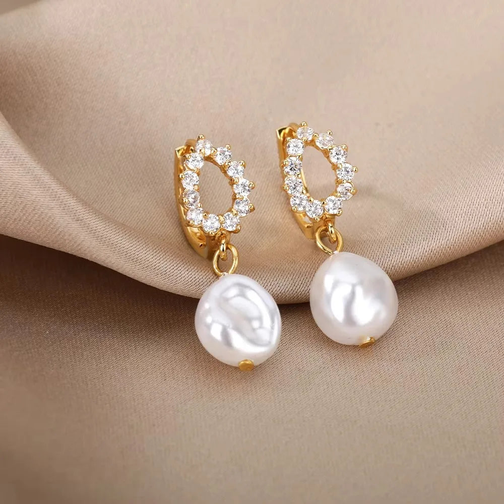 Butterfly Zircon Stainless Steel Pearl Earrings For Women Gold Plated Piercing Earring Aesthetic Luxury Jewelry Gift 2023 New