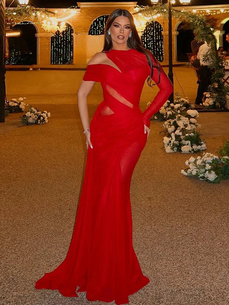 Sexy Dress Women Y2K Hollow Cross See Through Hollow Ruched Irregular Multilayer Elegant Birthday Bodycon