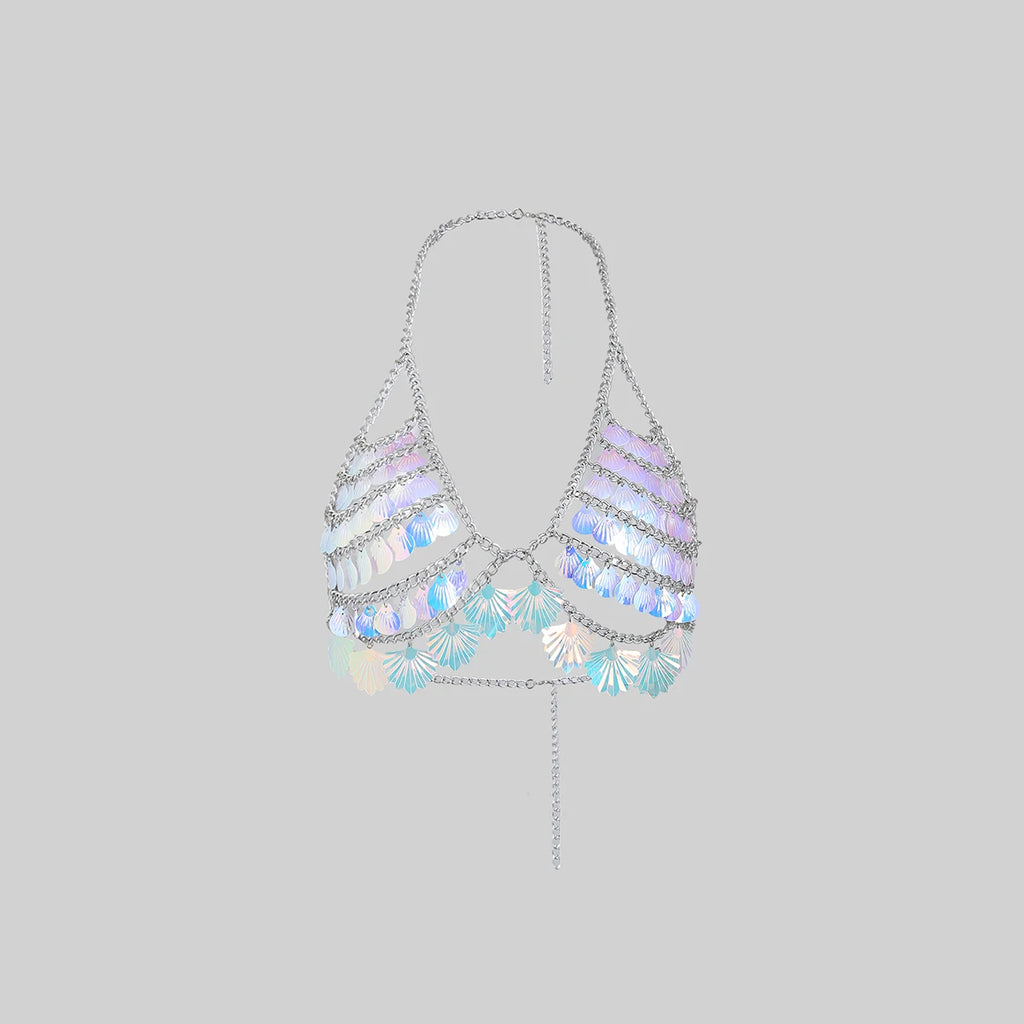 Sexy Mermaid Sequins Shell Bra Top Beach Bikinis Accessories New Summer Lingerie Hollow Out Chest Body Chain Outfit Party