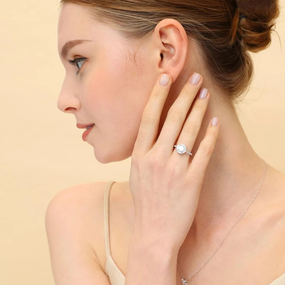 Trumium 1.25CT 925 Sterling Silver Ring Round 5a CZ Engagement Rings for Women Wedding Bands Fine Jewelry Promise Rings for Her