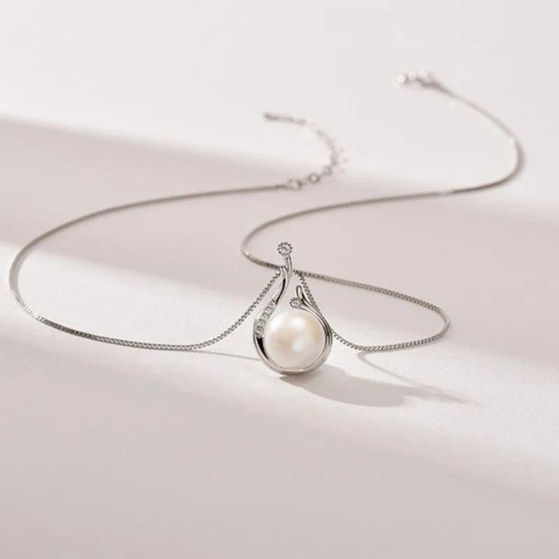 Trumium 10/12mm 925 Sterling Silver Pearl Pendant Necklace for Women Dainty CZ Chain Cultured Pearls Choker Necklaces Jewelry