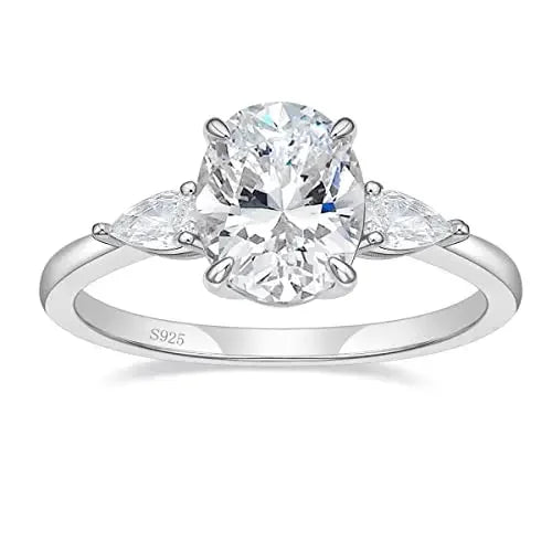 Trumium 3CT 925 Sterling Silver Engagement Rings 3-Stone Cubic Zirconia CZ Wedding Promise Rings  Wedding Bands for Women