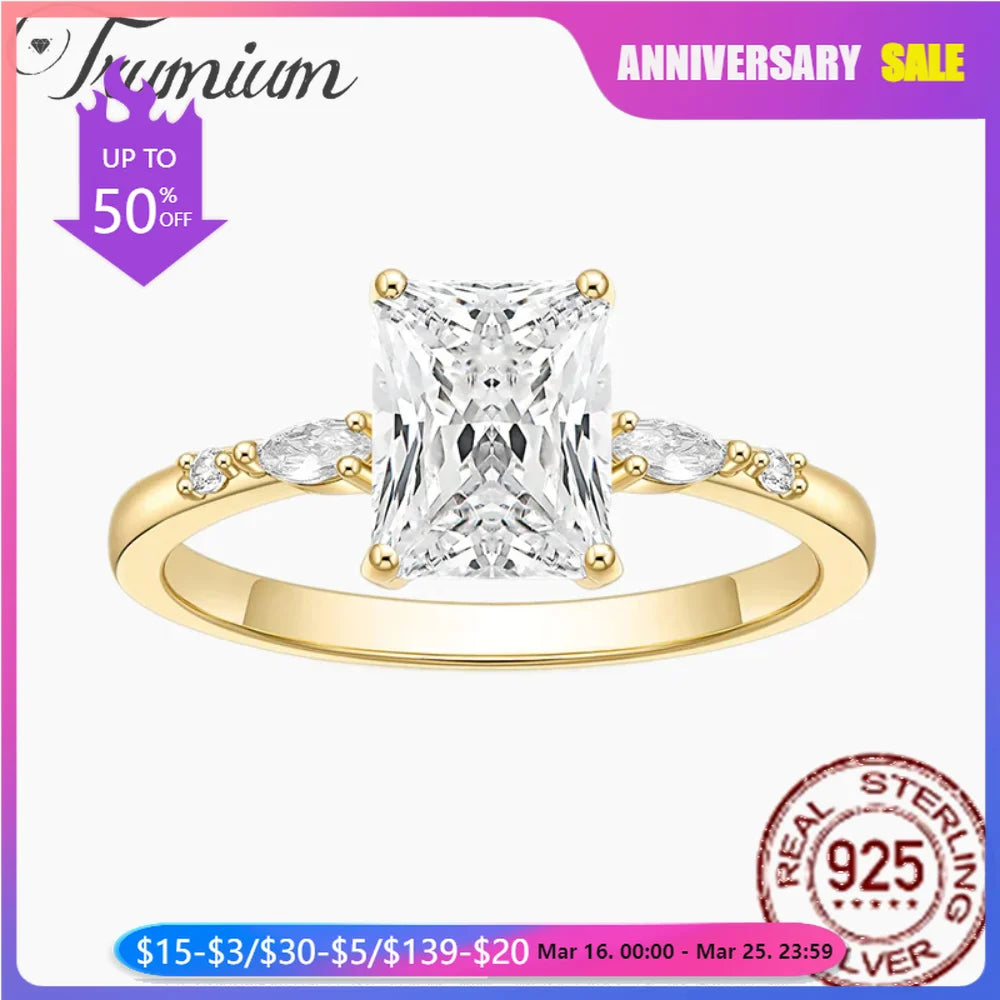 Trumium 3ct 925 Sterling Silver Rings For Women Rectangle Cut 5A Zirconia Elegant Wedding Band Engagement Bridal Jewelry Gifts