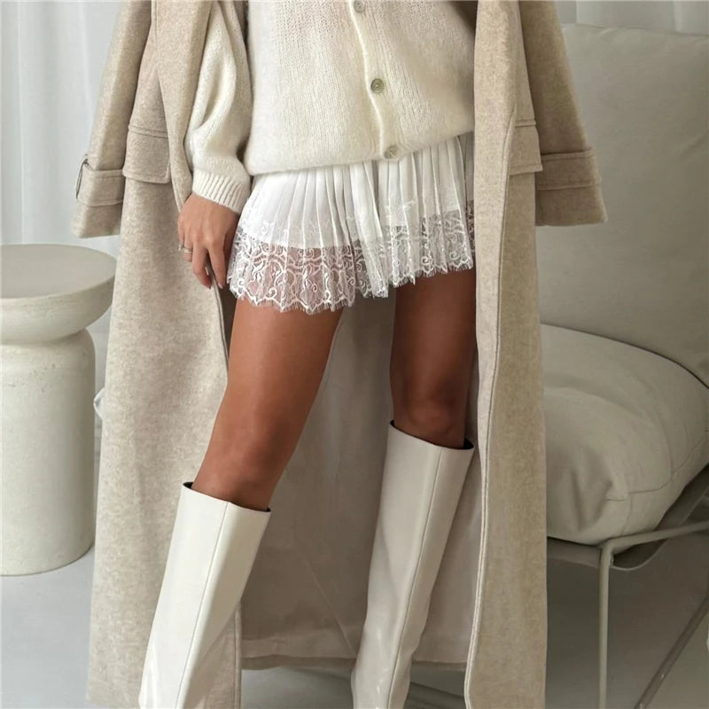 Lace Mini Skirt Low Rise Layered Ruffle Hem Black White Chic Mini Skirt Lingerie Short Skirts Fairycore Skirt Streetwear