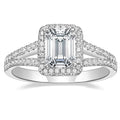 Trumium 2CT Engagement Rings for Women Emerald Cut 5a Cubic Zirconia Wedding Band Curved Halo Promise Ring Eternity Jewelry