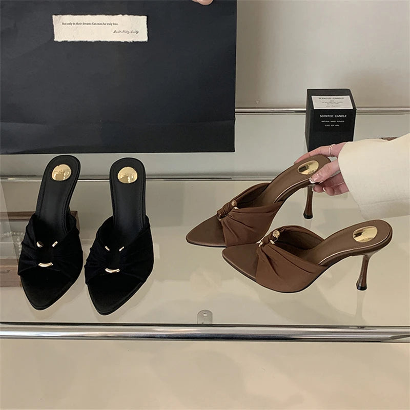 Eilyken Summer Woman Slippers Fashion Open Toe Thin High Heels Shoes Street Style Stripper Party Slides Zapatos De Mujer