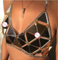 Sexy Summer Beach Women Metal Chain Hollow Sparkly Diamond Sequins Tank Top Short Halter Camis Exotic club Party Crop Tops vests