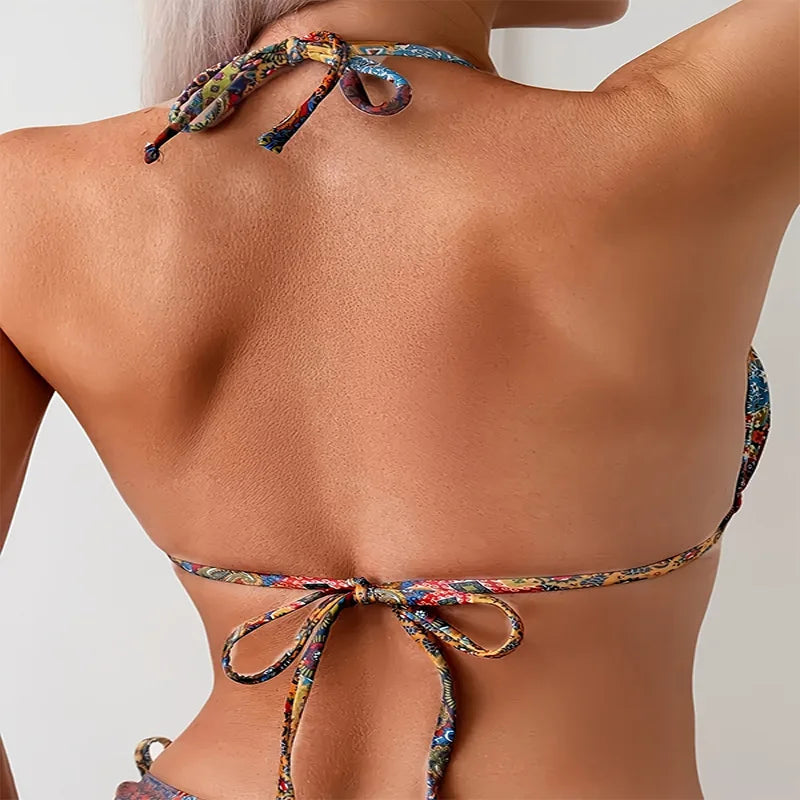 Sexy Sequin Printed Bikini Skirt Set Women Chic Beach Glitter Halter Top One Piece Lace Up Skirts Sets Lady 2026 Summer Party