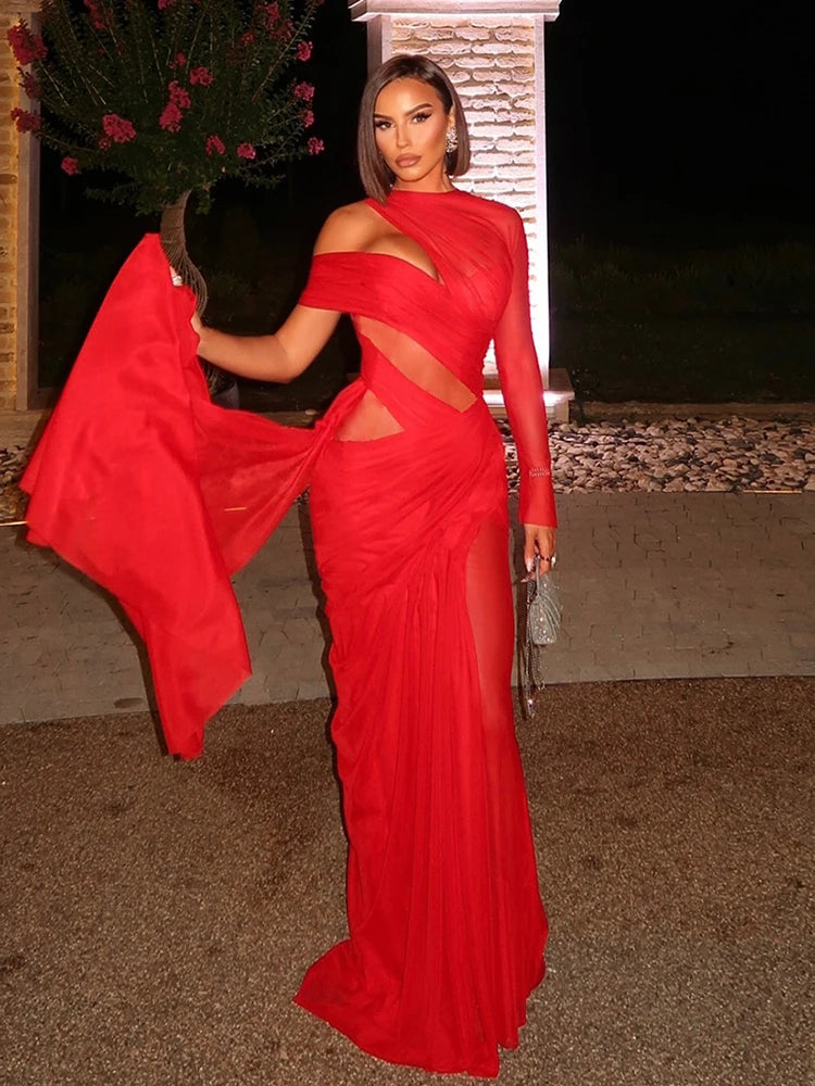 Sexy Dress Women Y2K Hollow Cross See Through Hollow Ruched Irregular Multilayer Elegant Birthday Bodycon