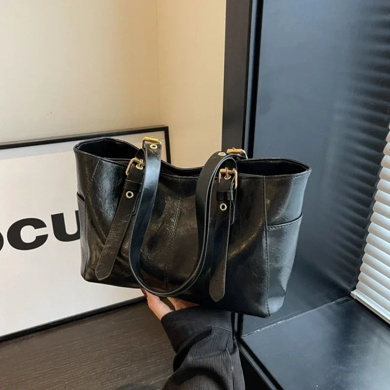 Fashion Retro Women PU Leather Trend High End Lady Tote Bag Large Capacity Female's Commuter Bag Handbag Purses