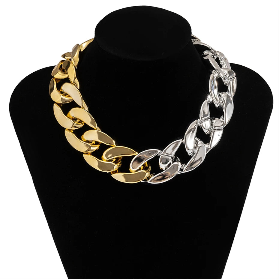 Lacteo Punk Multi Layered Gold Color Chain Choker Necklace Jewelry for Women Hip Hop Big Thick Chunky Clavicle Chain Necklace
