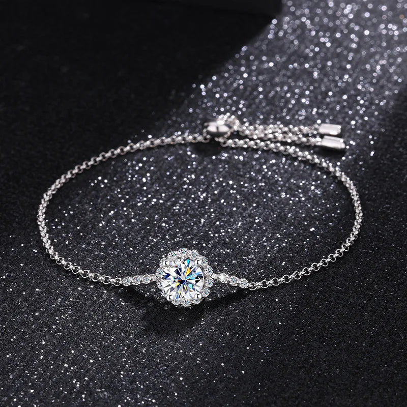 Trumium 1ct D VVS1 Moissanite Round Bracelets for Women S925 Sterling Silver Pass Test Diamonds Bangle Luxury Jewelry Gift