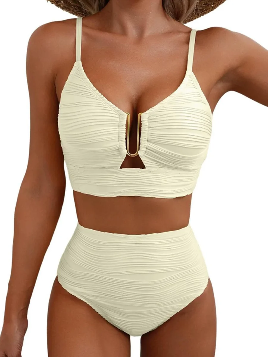 U-wire Bikinis 2026 Women High Waist Swimwear Solid Swimsuit Female Beachwear Summer Bathers Bathing Swimming Swim Suit