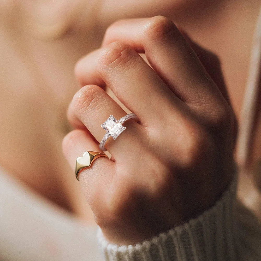 Trumium 3ct 925 Sterling Silver Rings For Women Rectangle Cut 5A Zirconia Elegant Wedding Band Engagement Bridal Jewelry Gifts