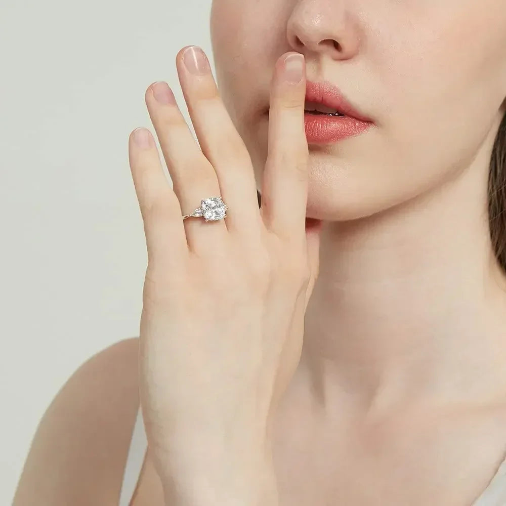 Trumium 3.5CT 925 Sterling Silver Engagement Rings for Women Cushion Cut 3-Stone Promise Rings 5A Zirconia CZ Wedding Bands