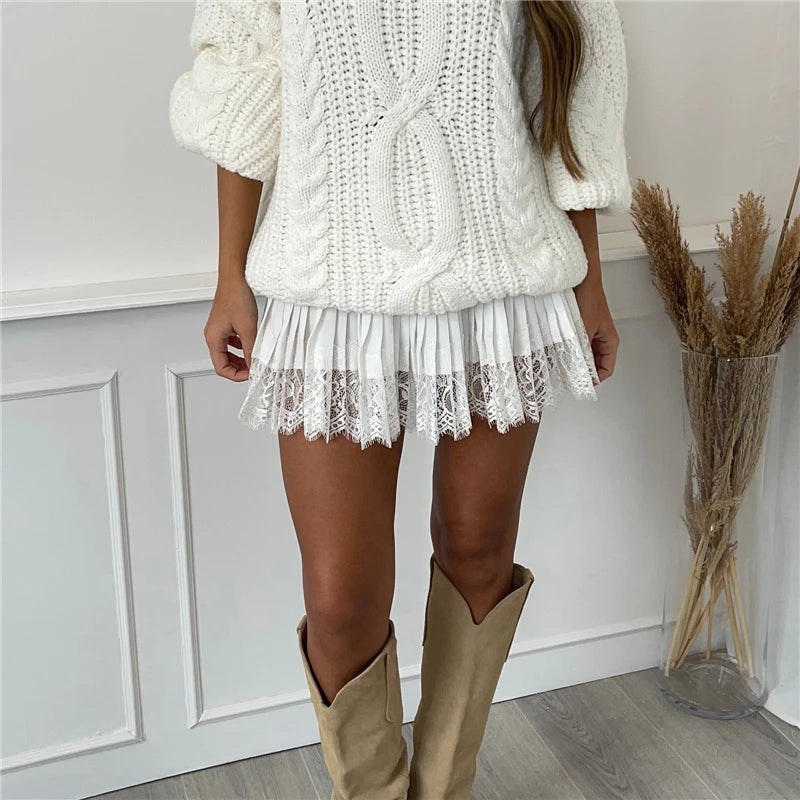 Lace Mini Skirt Low Rise Layered Ruffle Hem Black White Chic Mini Skirt Lingerie Short Skirts Fairycore Skirt Streetwear