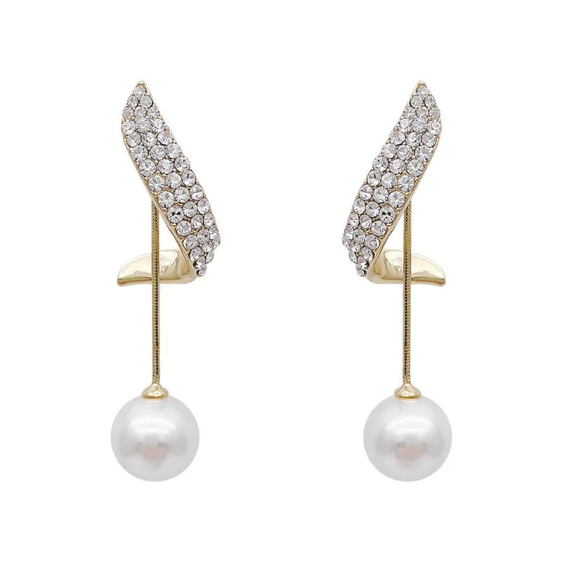 New Classic Elegant Imitation Pearl Dangle Earrings For Women Crystal Long Tassel Exquisite Drop Earring Wedding Jewelry
