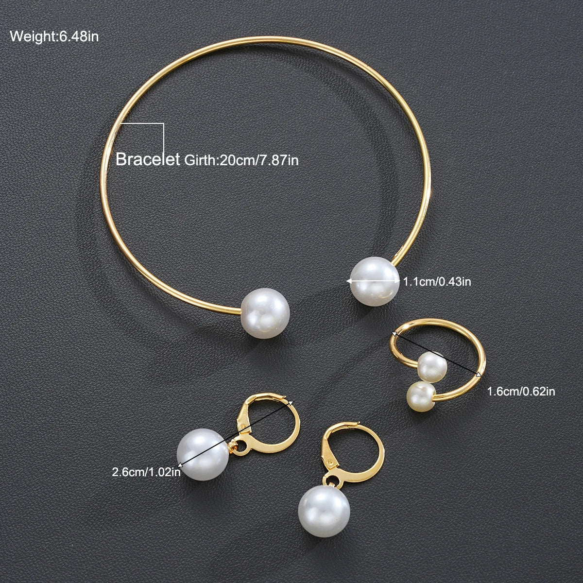 4Pcs/Set Simple Pearl Earrings Ring Bangle for Women Vintage Exquisite Gold Color Jewelry Set Female Wedding Party Jewelry Gifts