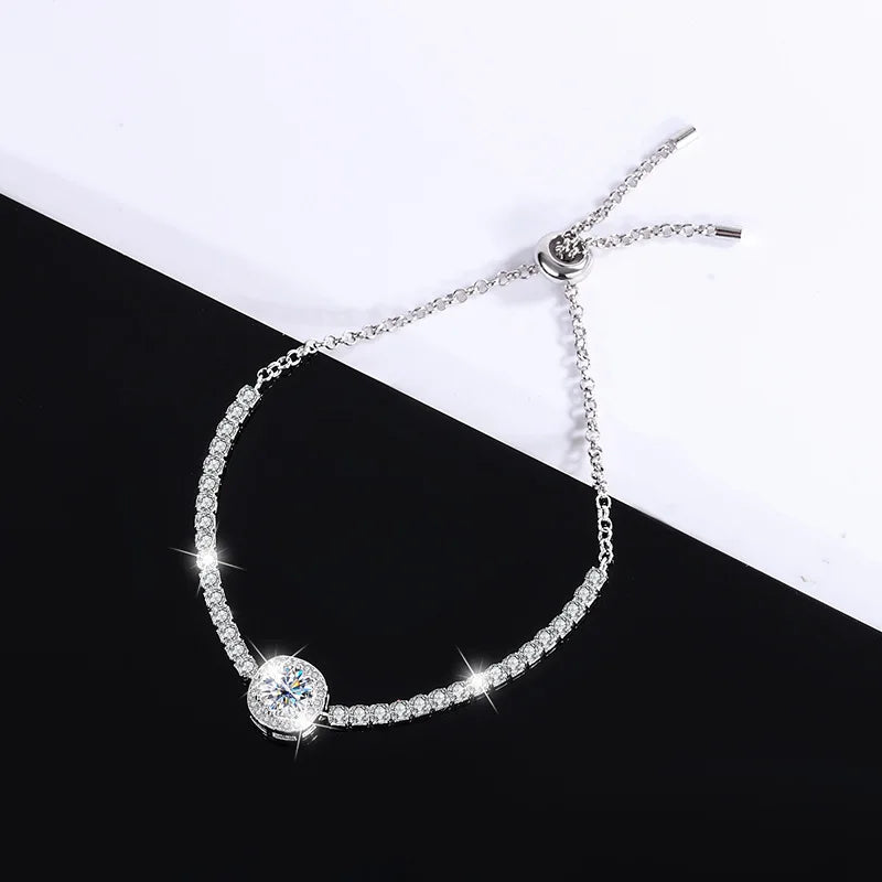 Trumium 1ct Moissanite Diamond Square Halo Bracelet for Women S925 Sterling Silver Luxury Sparkling Push-pull Hand Chain Jewelry
