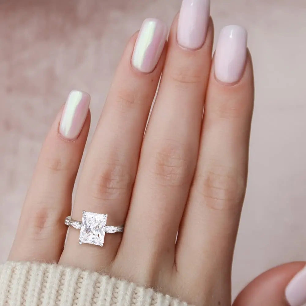 Trumium 3ct 925 Sterling Silver Rings For Women Rectangle Cut 5A Zirconia Elegant Wedding Band Engagement Bridal Jewelry Gifts