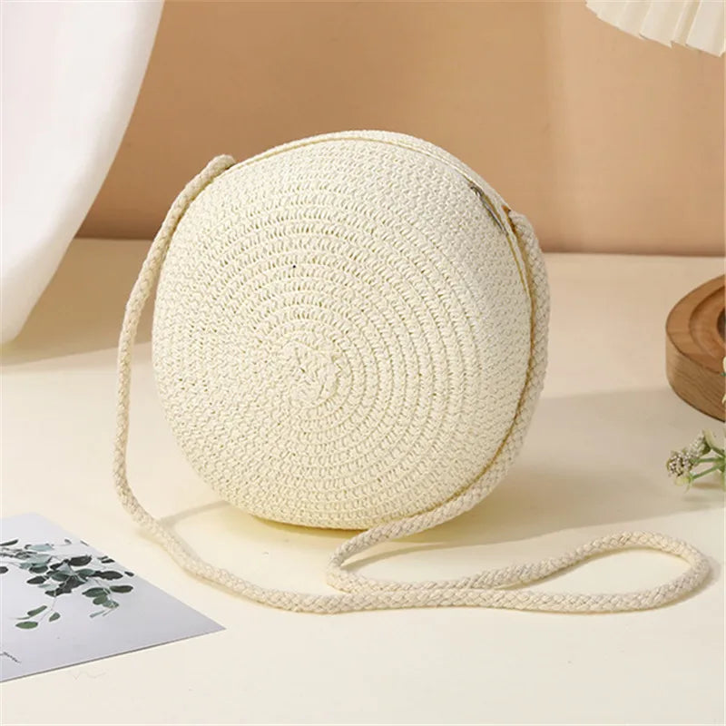 Woven Straw Handwoven Women's Shoulder Bag, Fashion Solid Color Crossbody Purse with Lock Closure