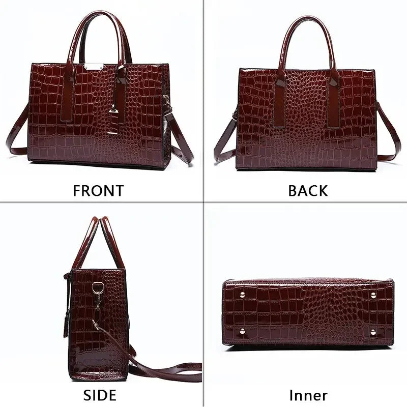 Luxury Vintage Women's Crocodile Pattern Handbag Large Capacity Tote Bag Leather Business Shoulder Bag For Female