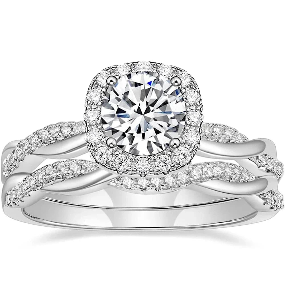 Trumium 1.2ct Wedding Rings for Women Bridal Sets Round Cut Cubic Zirconia Halo CZ Engagement Rings Twisting Infinity Pave Set
