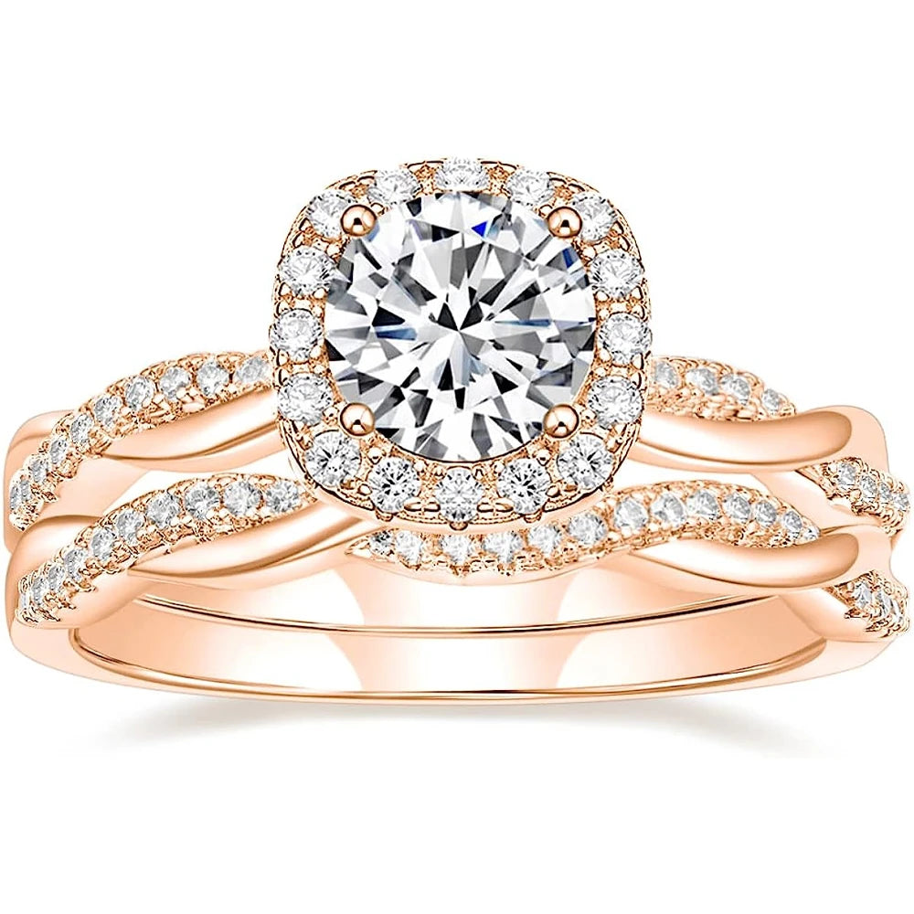 Trumium 1.2ct Wedding Rings for Women Bridal Sets Round Cut Cubic Zirconia Halo CZ Engagement Rings Twisting Infinity Pave Set