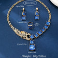New European American Jewelry Set Leopard Head Geometric Patchwork Necklace Earrings Ring Women Elegant Temperament M811