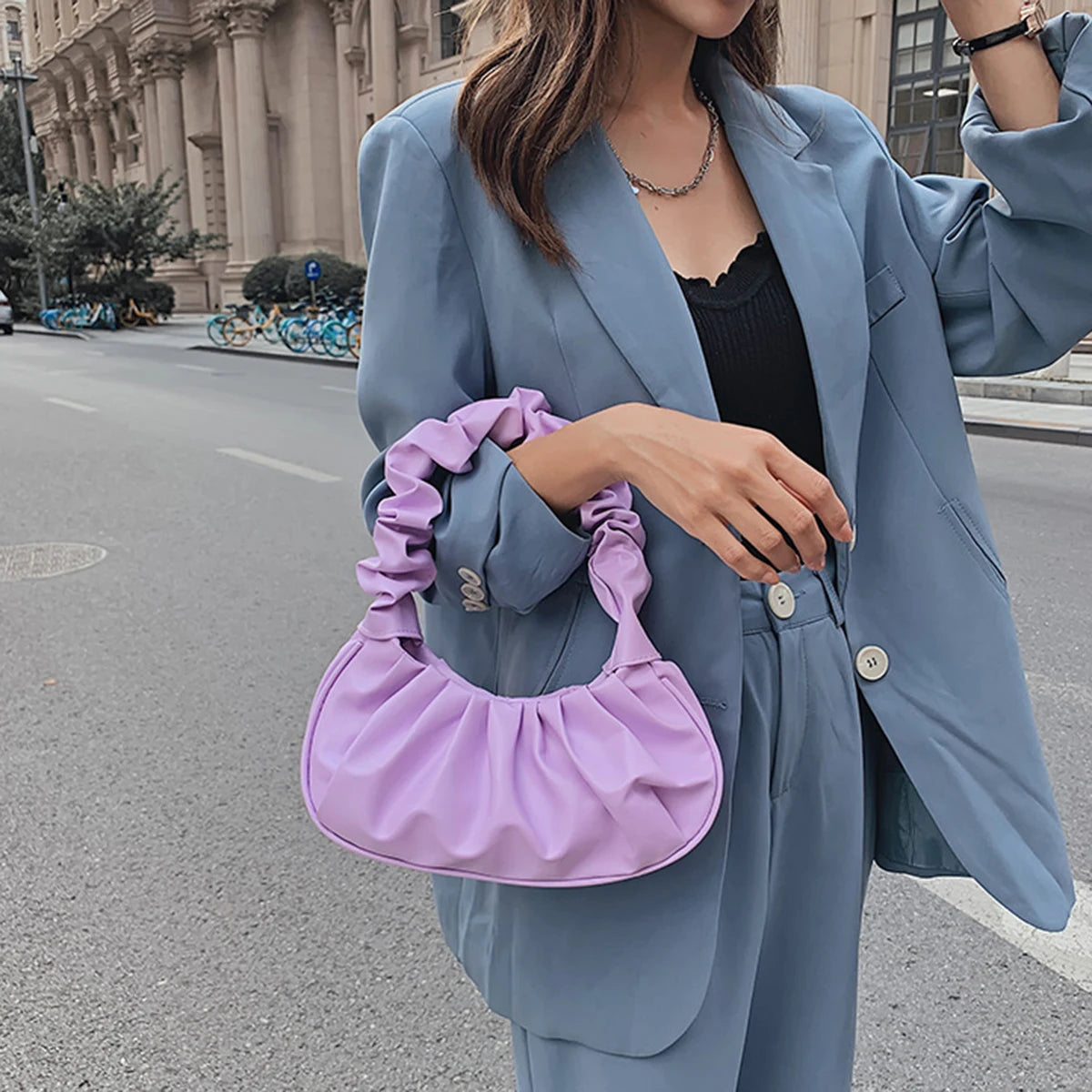 Fashion Pleated Handlebags for Women PU Cloud Bags Leisure Armpit Bag Shopping Shoulder Bags Dumpling Handbag Female Hand Bags